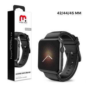 MyBat Pro Leather Watchband for Apple Watch Series 4 44mm/Watch Series 7 45mm / Watch SE 44mm - Black