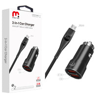 2-in-1 CAR CHARGER WITH 6FT MICRO USB CABLE- BLACK