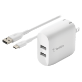 Belkin - Dual Port USB A 24W Wall Charger with USB A to USB C Cable 3ft - White